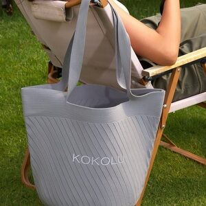 Kokolu Gray Quilted Tote Bag with Sturdy Handles